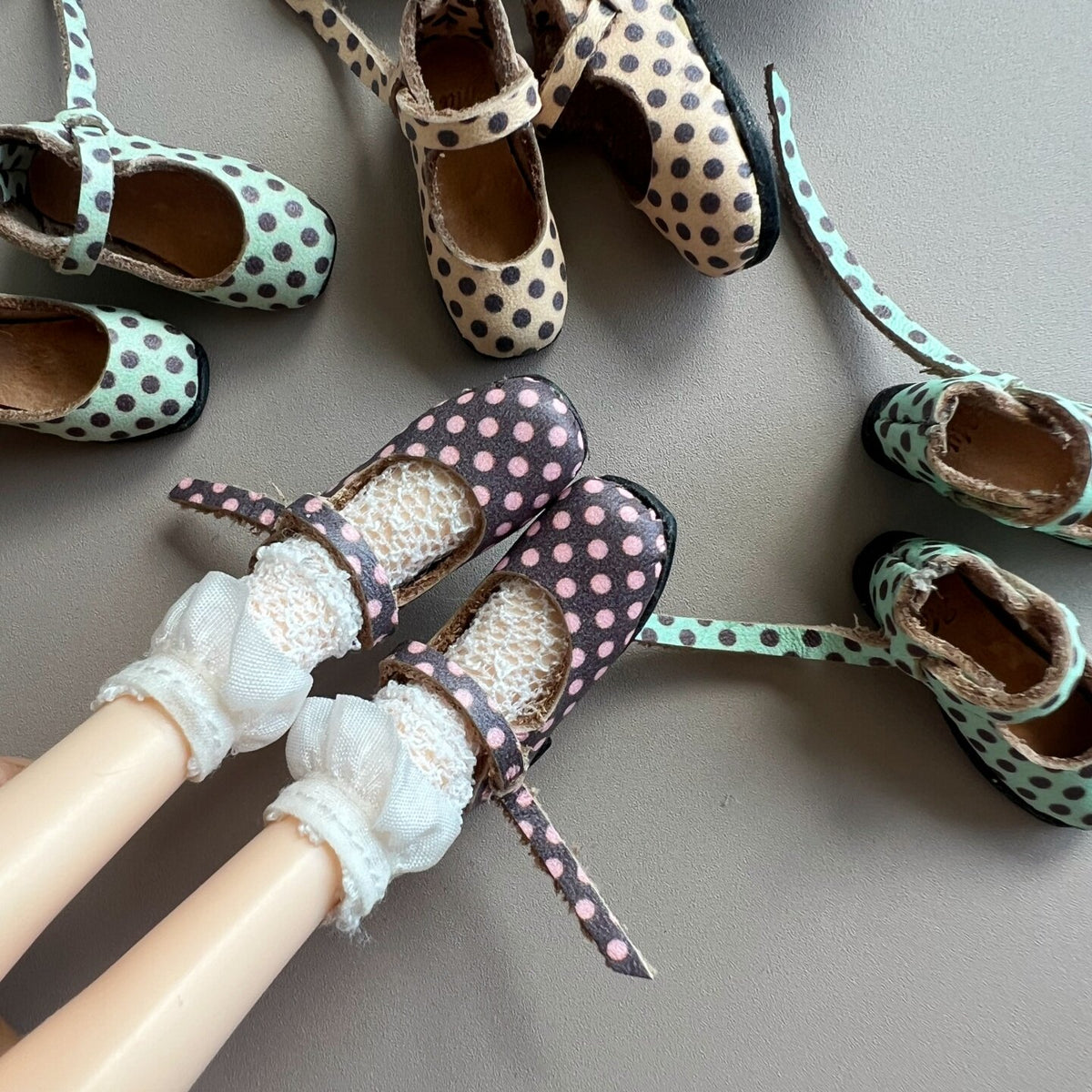 Polka Dot Leather Doll Shoes for Blythe Azone OB22 OB24 Dolls