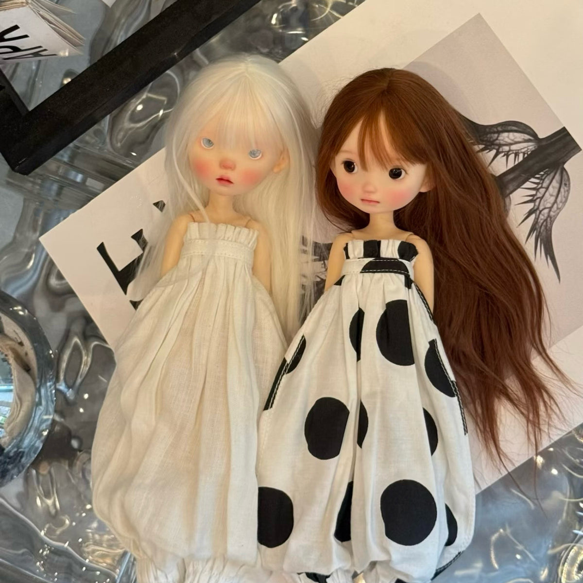 Polka Dot Cotton Linen Jumpsuit for BJD OB22 OB24 Dolls