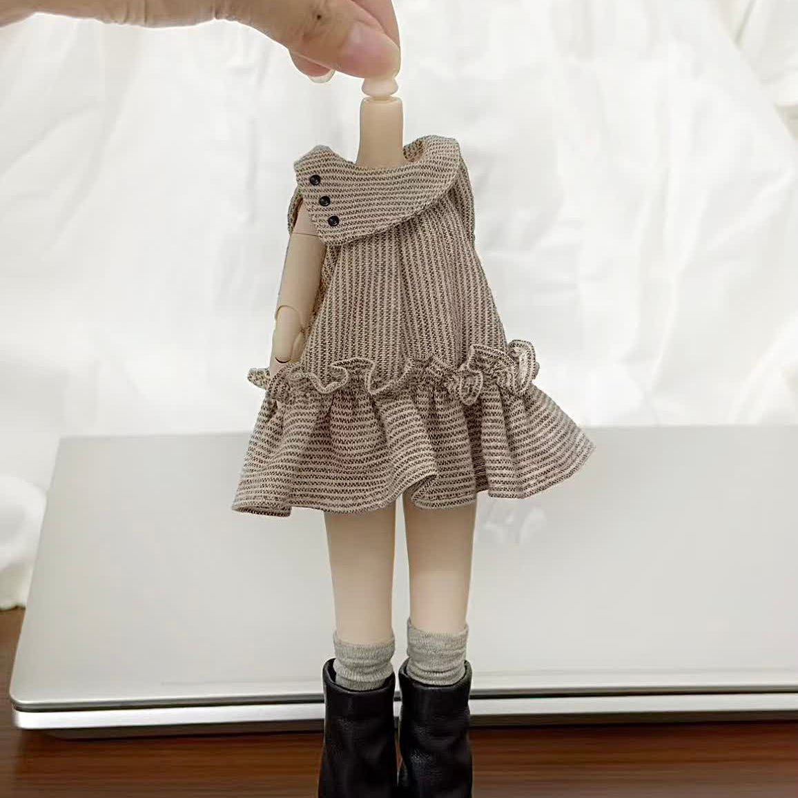 Striped Cotton Linen Doll Dress for Azone Blythe OB22 OB24 Dolls