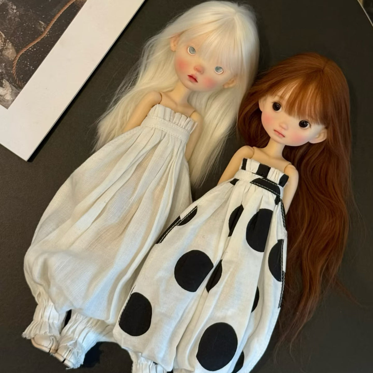 Polka Dot Cotton Linen Jumpsuit for BJD OB22 OB24 Dolls
