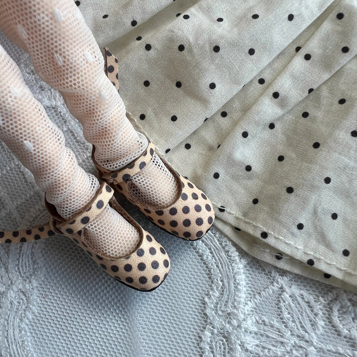 Polka Dot Leather Doll Shoes for Blythe Azone OB22 OB24 Dolls