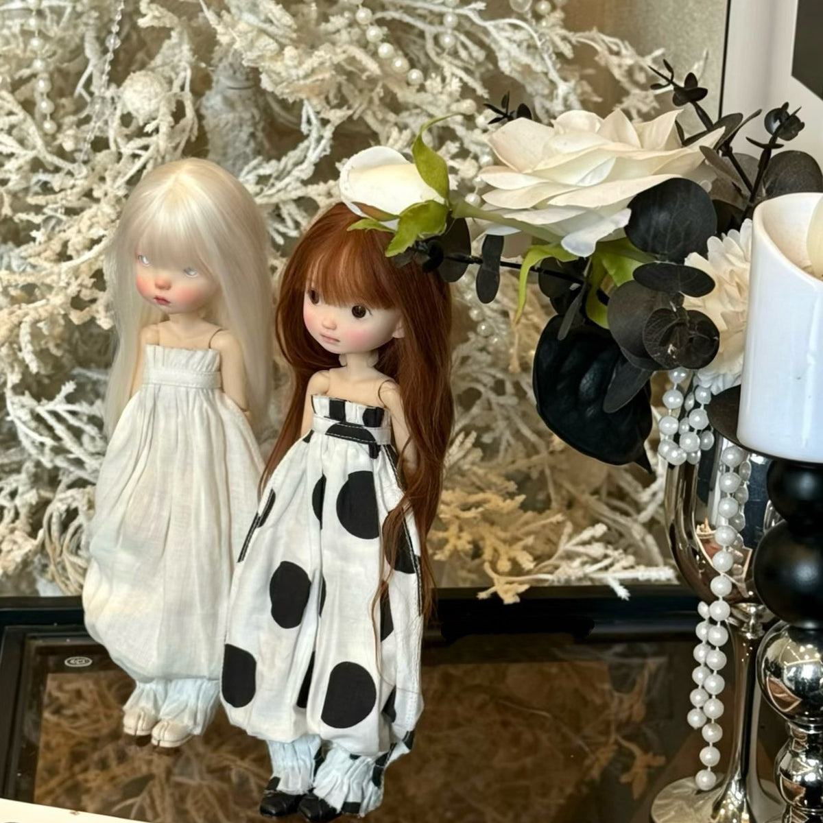 Polka Dot Cotton Linen Jumpsuit for BJD OB22 OB24 Dolls