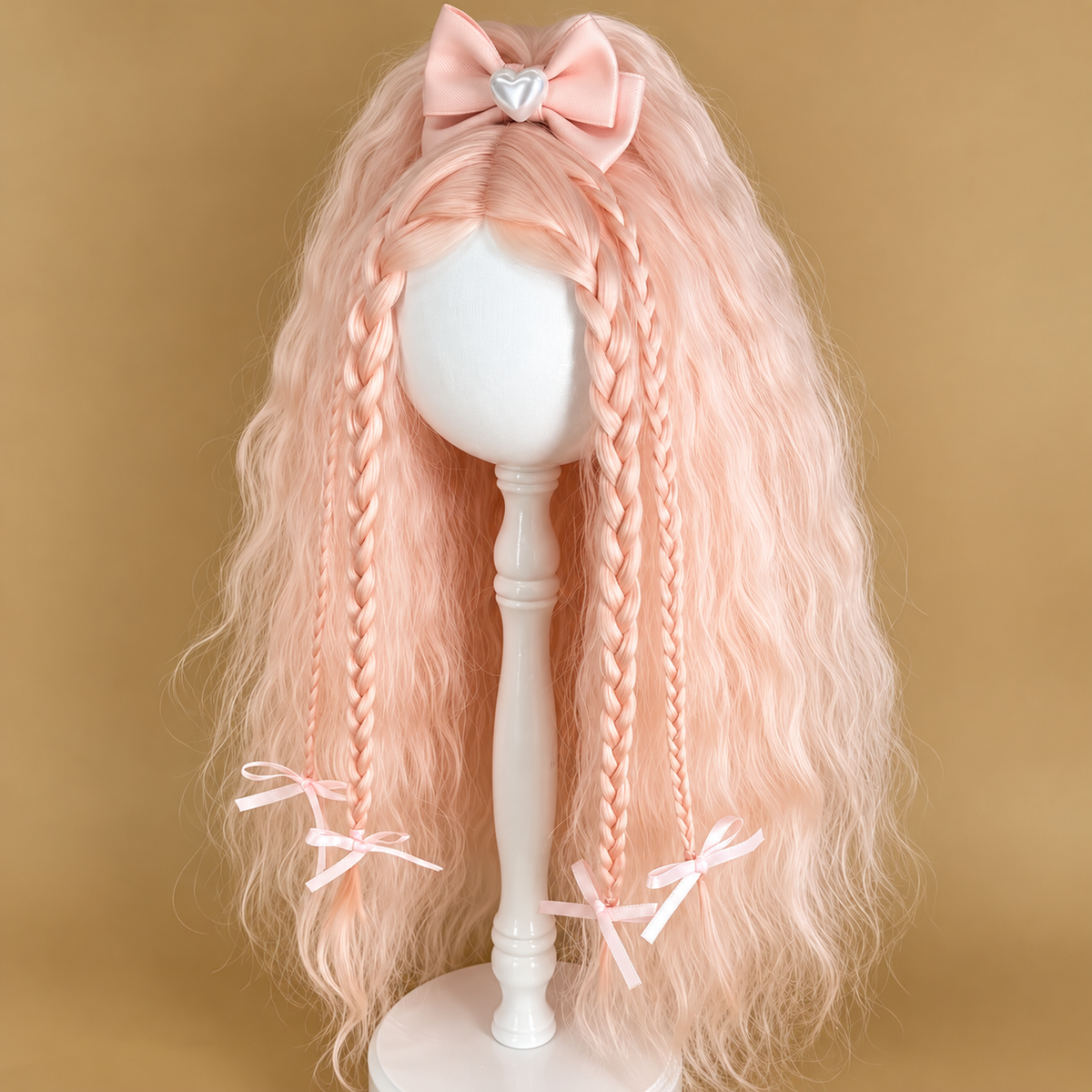 Pink Pre-Styled Mohair Wig for Blythe Qbaby Dolls – Handmade Doll Wig