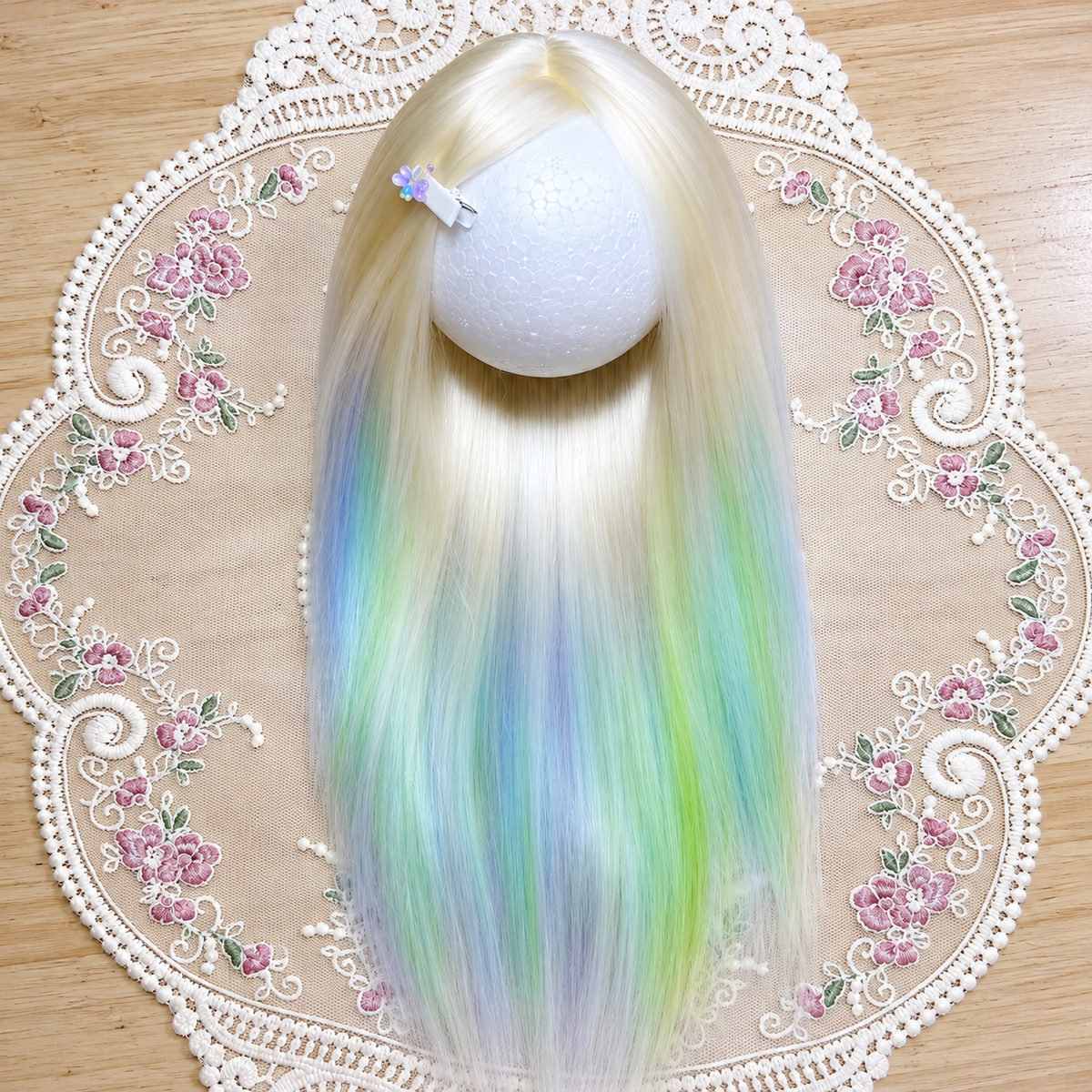 Handmade Multicolor Highlighted Mohair Wig for Blythe Dolls – Custom Hard Cap Wig