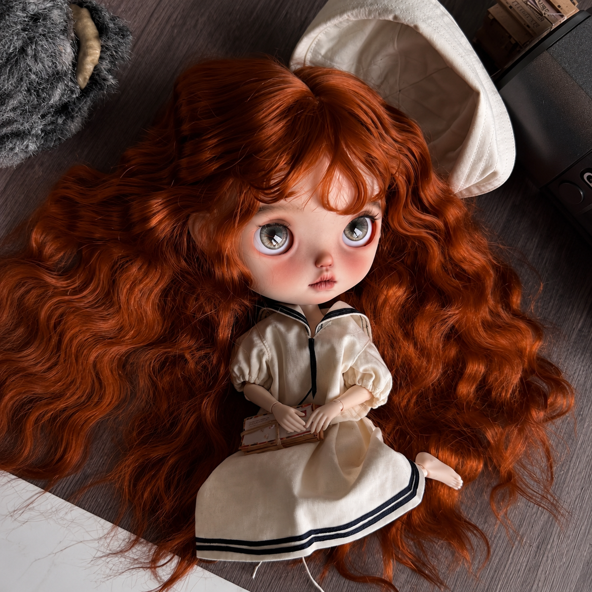 Vintage Curly Mohair Wig for Blythe Dolls – Handmade Hard Cap Doll Wig