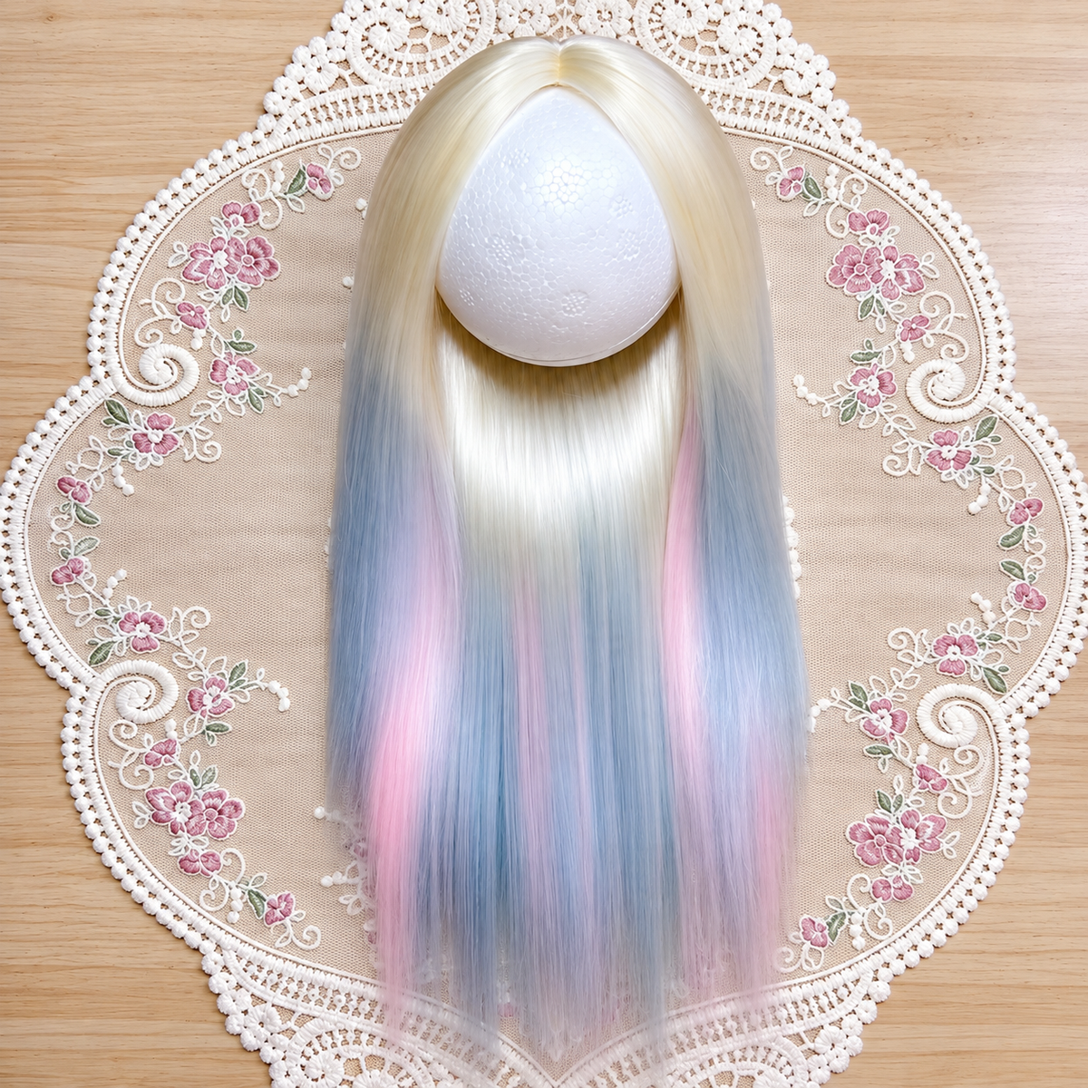 Handmade Multicolor Highlighted Mohair Wig for Blythe Dolls – Custom Hard Cap Wig