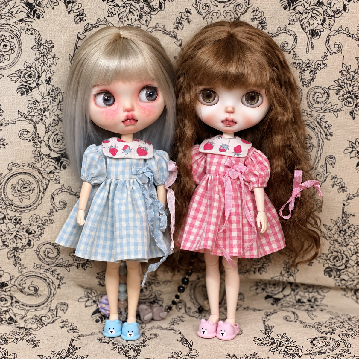 Vintage Cottagecore Cotton Linen Doll Dress for Blythe OB22 OB24 Dolls – Handmade Rustic Dress