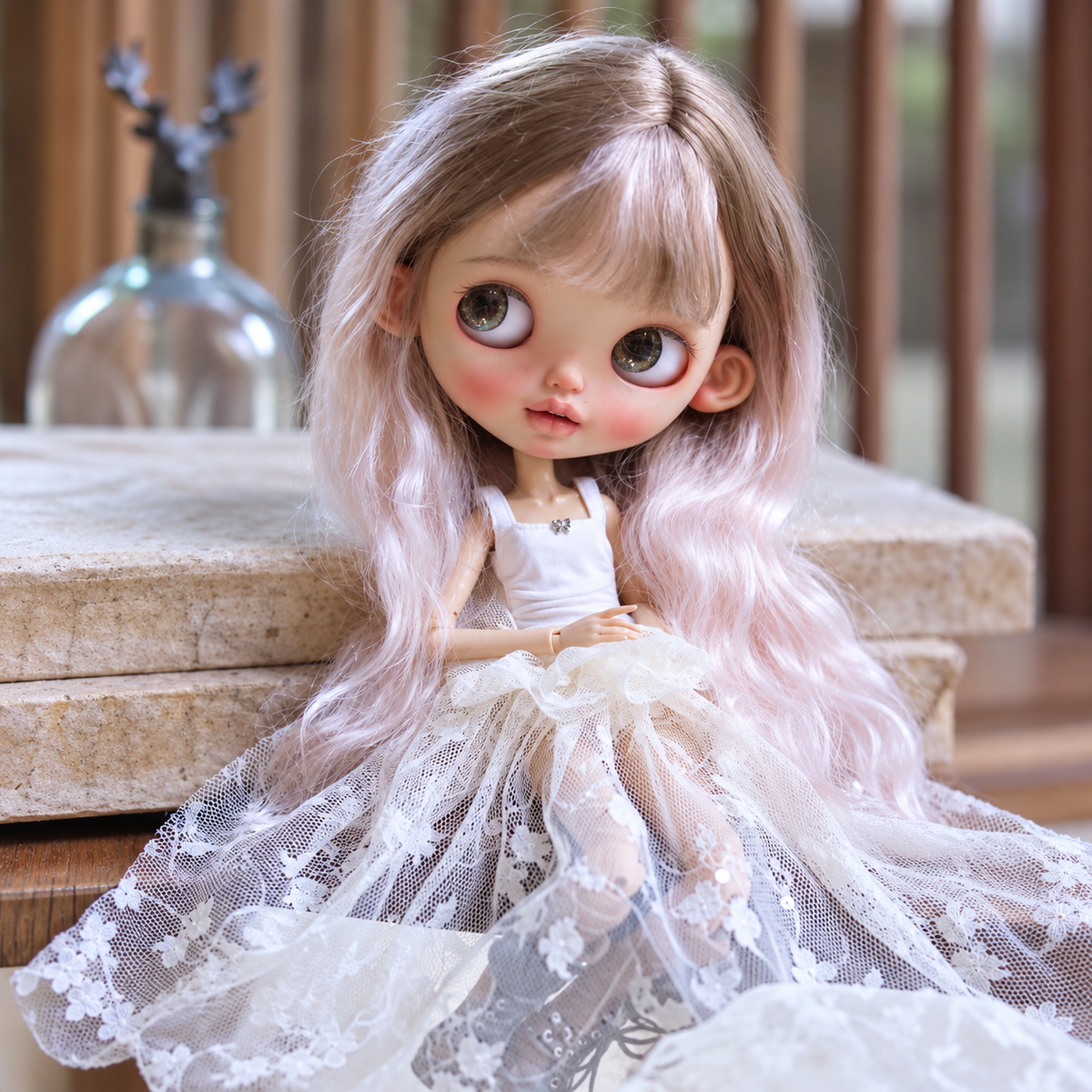 Handmade Highlighted Mohair Wig for Blythe Dolls – Custom Hard Cap Doll Wig