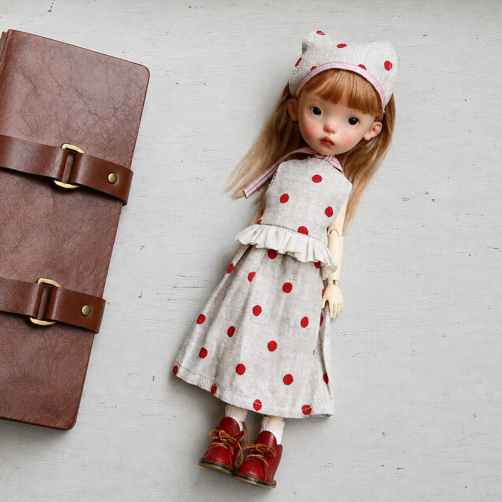 Cotton Linen Doll Vest & Skirt Set for Blythe OB22 OB24 Casual Doll Outfit - handmade by Umberloom Studio, main product photo