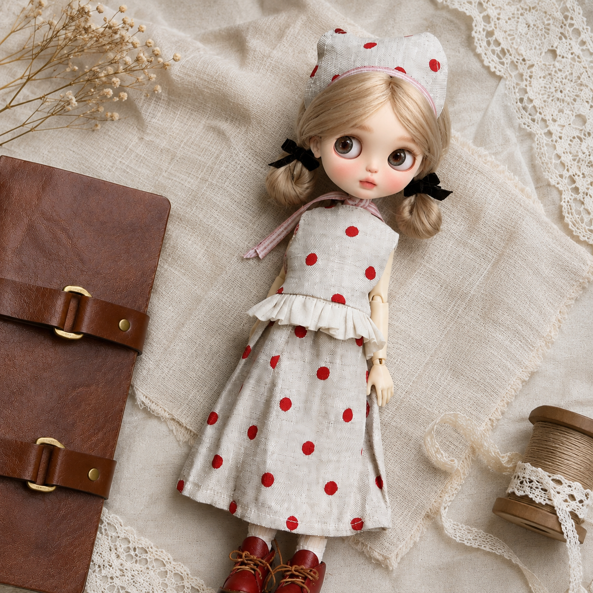 Cotton Linen Doll Vest & Skirt Set for Blythe OB22 OB24 – Casual Doll Outfit