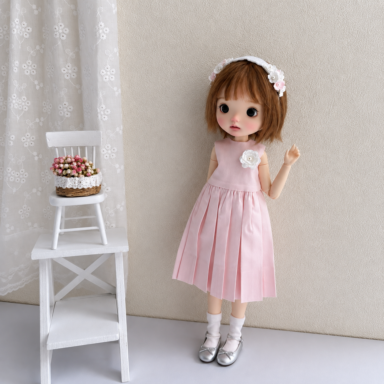Cotton Linen Doll Dress Set for Blythe OB22 OB24 – Dress & Socks Outfit