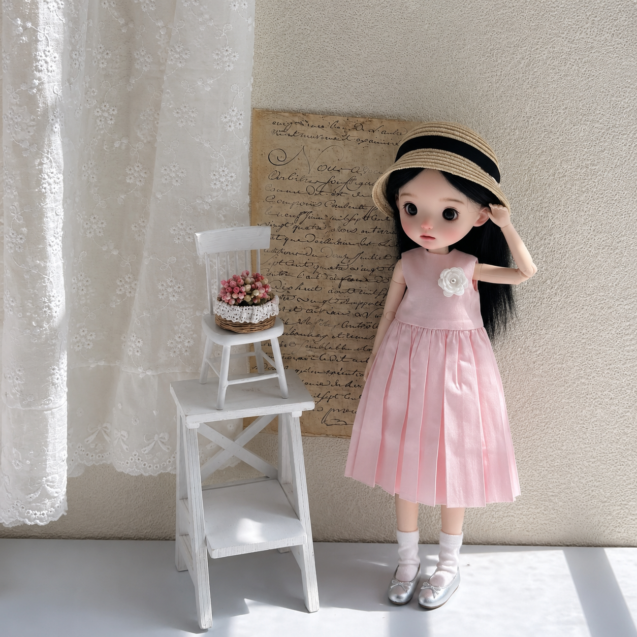 Cotton Linen Doll Dress Set for Blythe OB22 OB24 – Dress & Socks Outfit