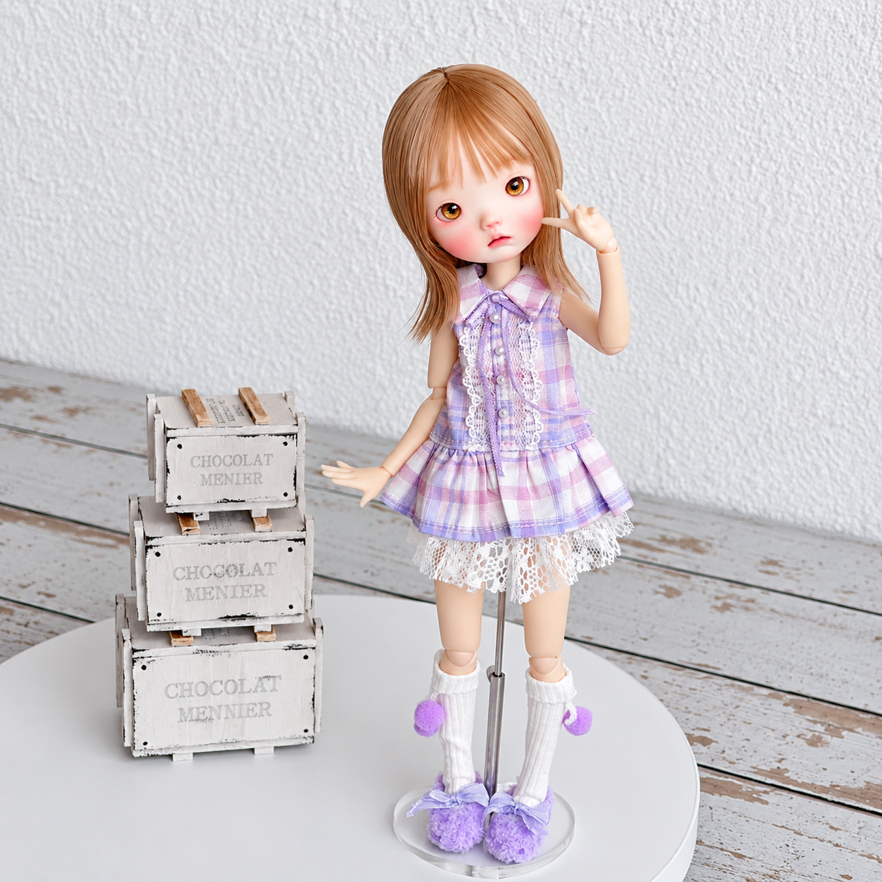 Cotton Linen Doll Romper Set for Blythe OB22 OB24 – Lace Romper & Socks Outfit