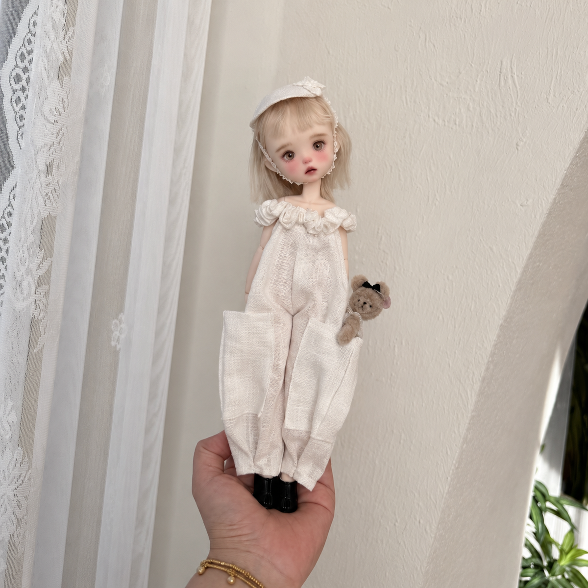 Cotton Linen Doll Jumpsuit for Blythe OB22 OB24 Azone - handmade by Umberloom Studio, view 2 of 5