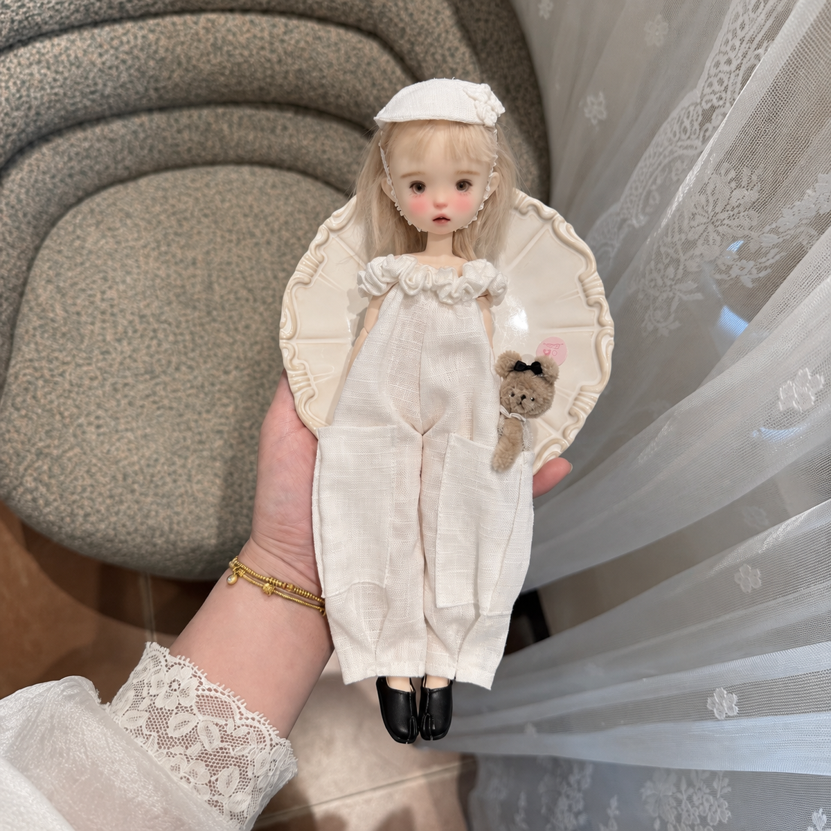Cotton Linen Doll Jumpsuit for Blythe OB22 OB24 Azone - handmade by Umberloom Studio, main product photo
