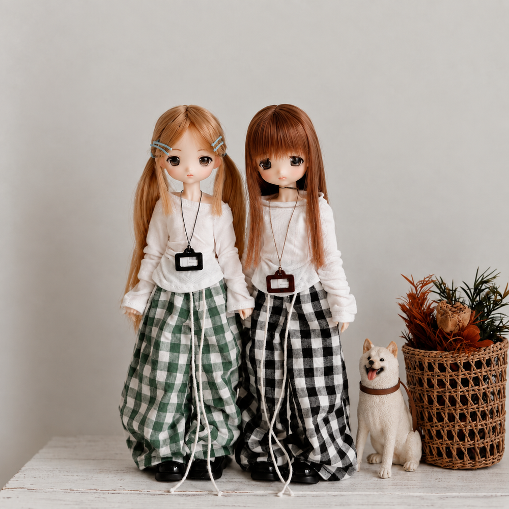 Plaid Wide Leg Doll Pants for Blythe OB22 OB24 Azone - handmade by Umberloom Studio, main product photo