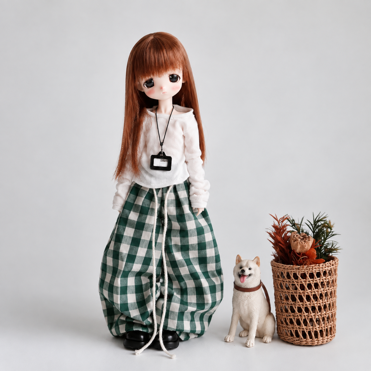 Plaid Wide Leg Doll Pants for Blythe OB22 OB24 Azone - handmade by Umberloom Studio, view 2 of 3