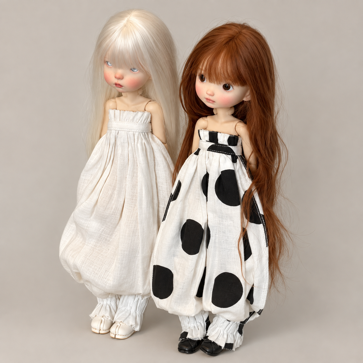 Polka Dot Cotton Linen Jumpsuit for BJD OB22 OB24 Dolls