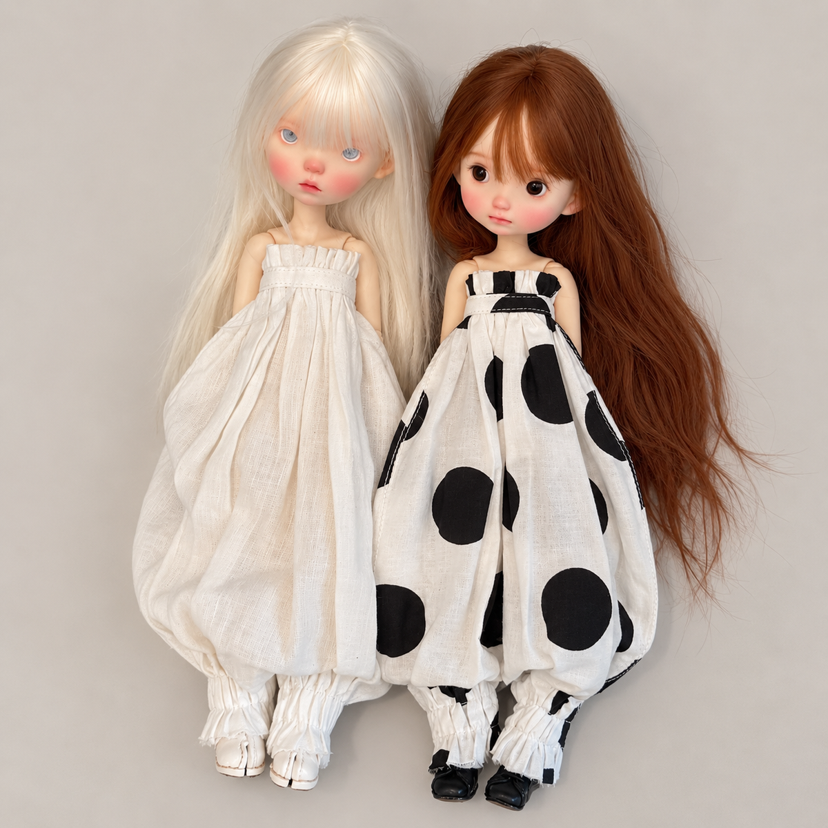 Polka Dot Cotton Linen Jumpsuit for BJD OB22 OB24 Dolls