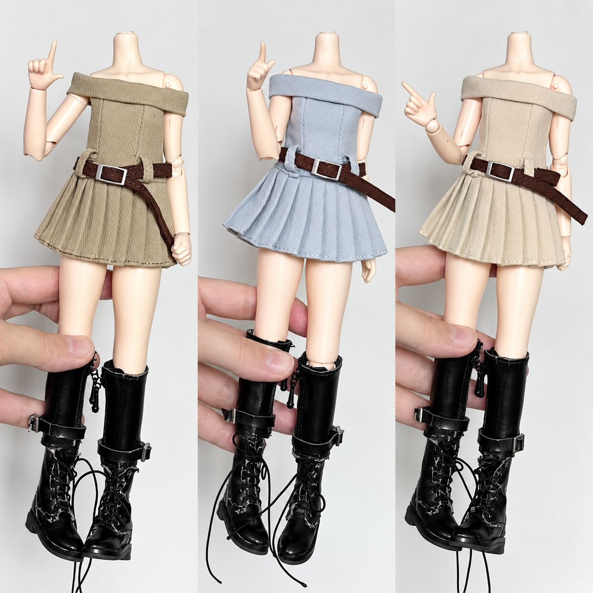 Off Shoulder Pleated Doll Dress with Belt for Blythe OB22 OB24 Dolls