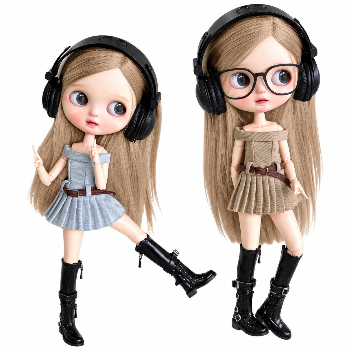 Off Shoulder Pleated Doll Dress with Belt for Blythe OB22 OB24 Dolls