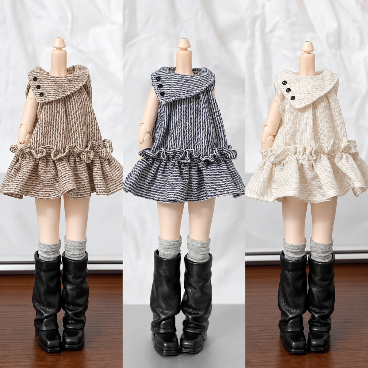 Striped Cotton Linen Doll Dress for Azone Blythe OB22 OB24 Dolls