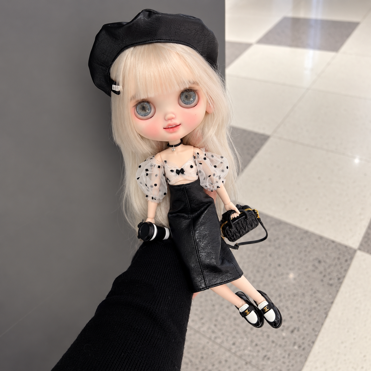 Lace Top & Leather Skirt Doll Outfit Set for Blythe OB22 OB24 Dolls