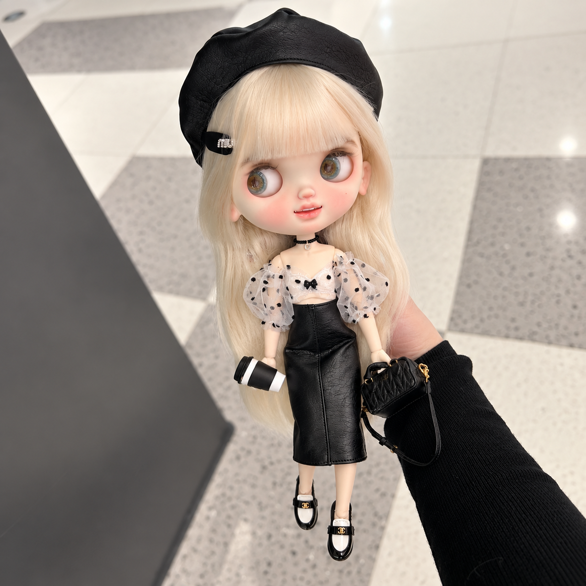 Lace Top & Leather Skirt Doll Outfit Set for Blythe OB22 OB24 Dolls