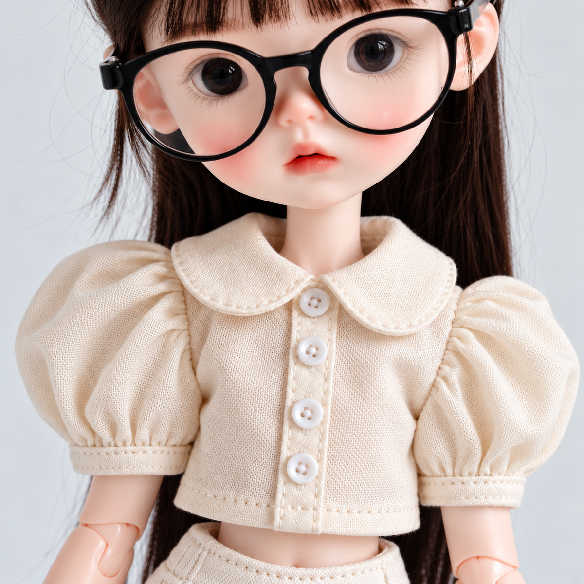 Puff Sleeve Cotton Linen Blouse for Azone OB22 OB24 Blythe Dolls