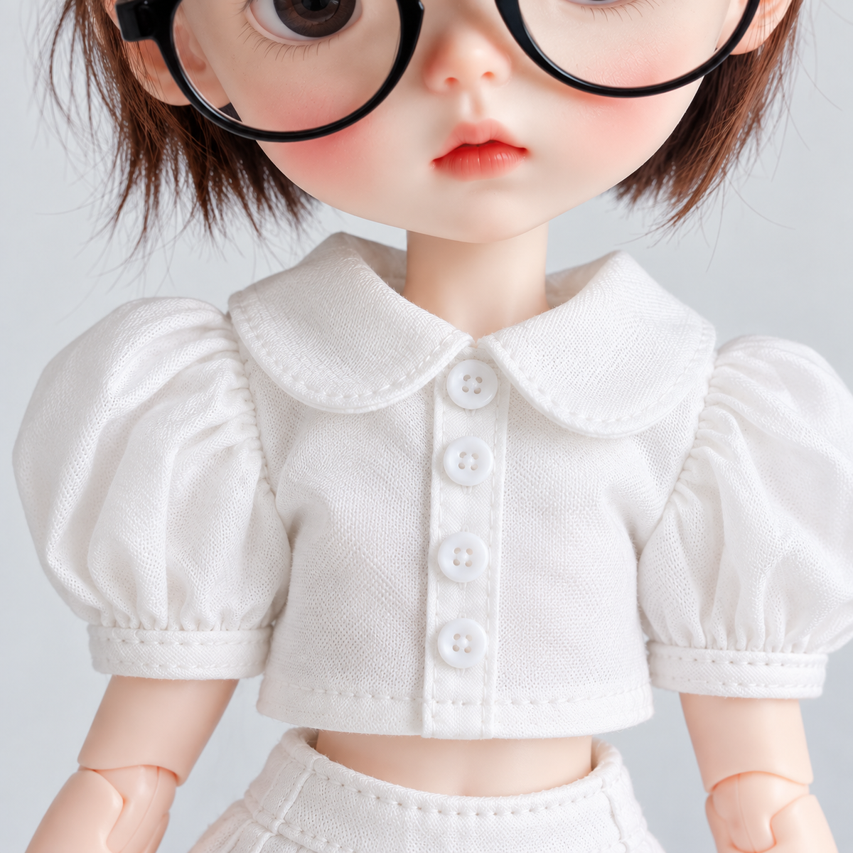 Puff Sleeve Cotton Linen Blouse for Azone OB22 OB24 Blythe Dolls