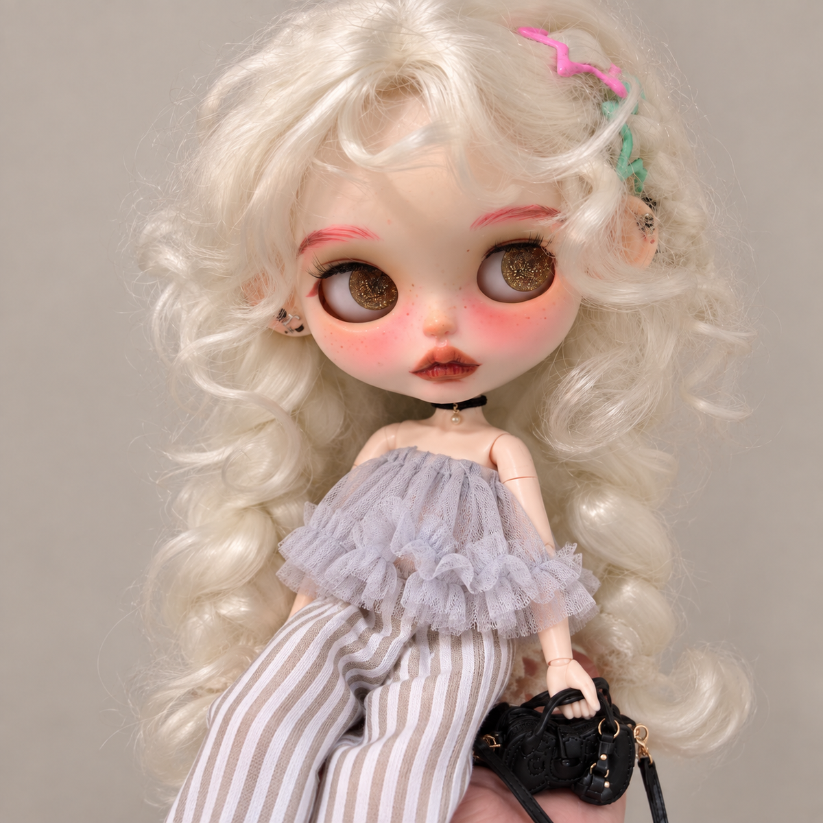 Lace Bandeau & Wide Leg Pants Set for Blythe OB22 OB24 Azone - handmade by Umberloom Studio, view 3 of 4