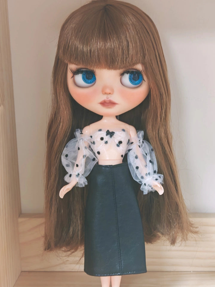 Lace Top & Leather Skirt Doll Outfit Set for Blythe OB22 OB24 Dolls