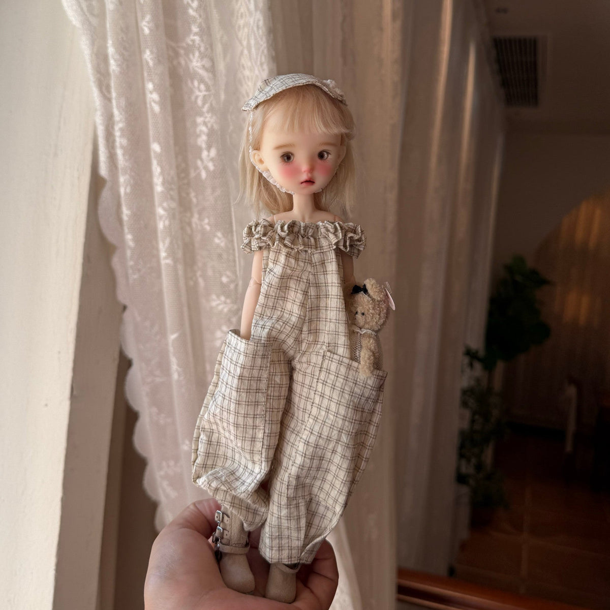 Cotton Linen Doll Jumpsuit for Blythe OB22 OB24 Azone - handmade by Umberloom Studio, view 5 of 5