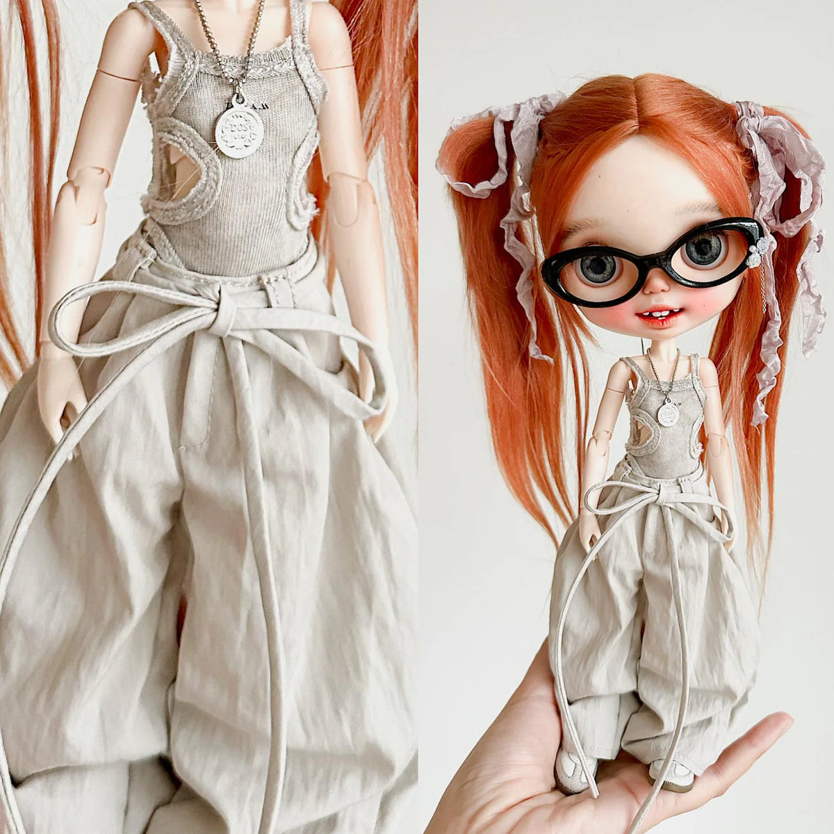 Baggy Suspender Pants for Blythe BJD OB22 Azone 1/6 Dolls