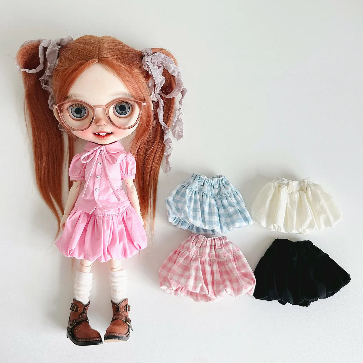 Ribbon Tie Bow Blouse & Bubble Skirt Set for Blythe BJD OB22 Azone 1/6 Dolls