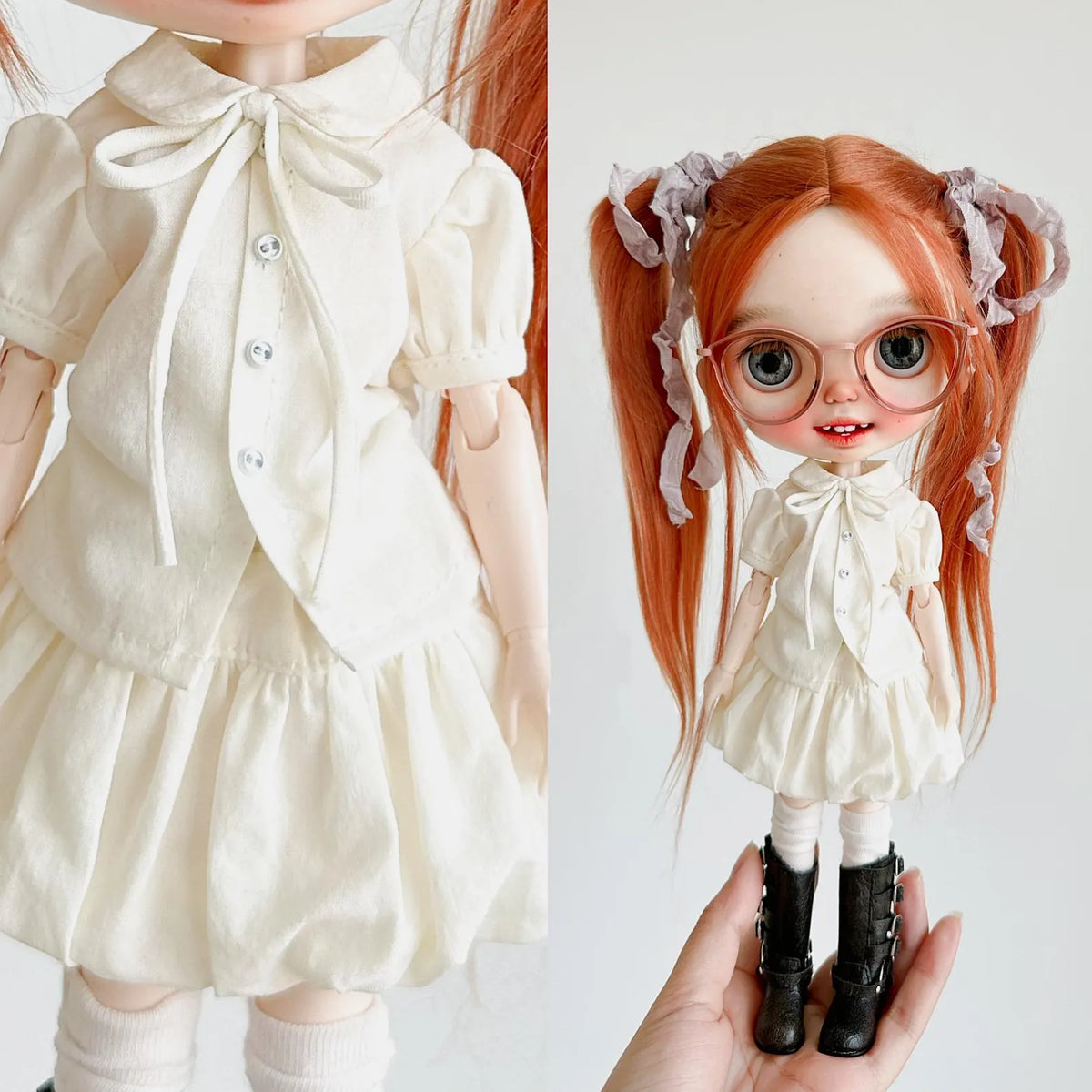Ribbon Tie Bow Blouse & Bubble Skirt Set for Blythe BJD OB22 Azone 1/6 Dolls
