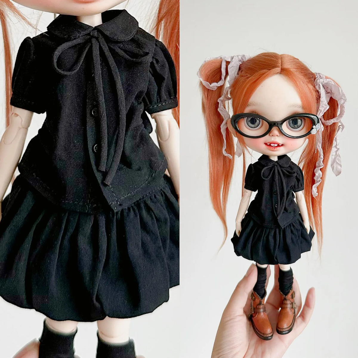 Ribbon Tie Bow Blouse & Bubble Skirt Set for Blythe BJD OB22 Azone 1/6 Dolls