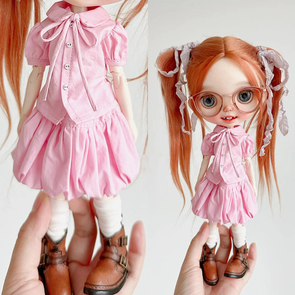 Ribbon Tie Bow Blouse & Bubble Skirt Set for Blythe BJD OB22 Azone 1/6 Dolls